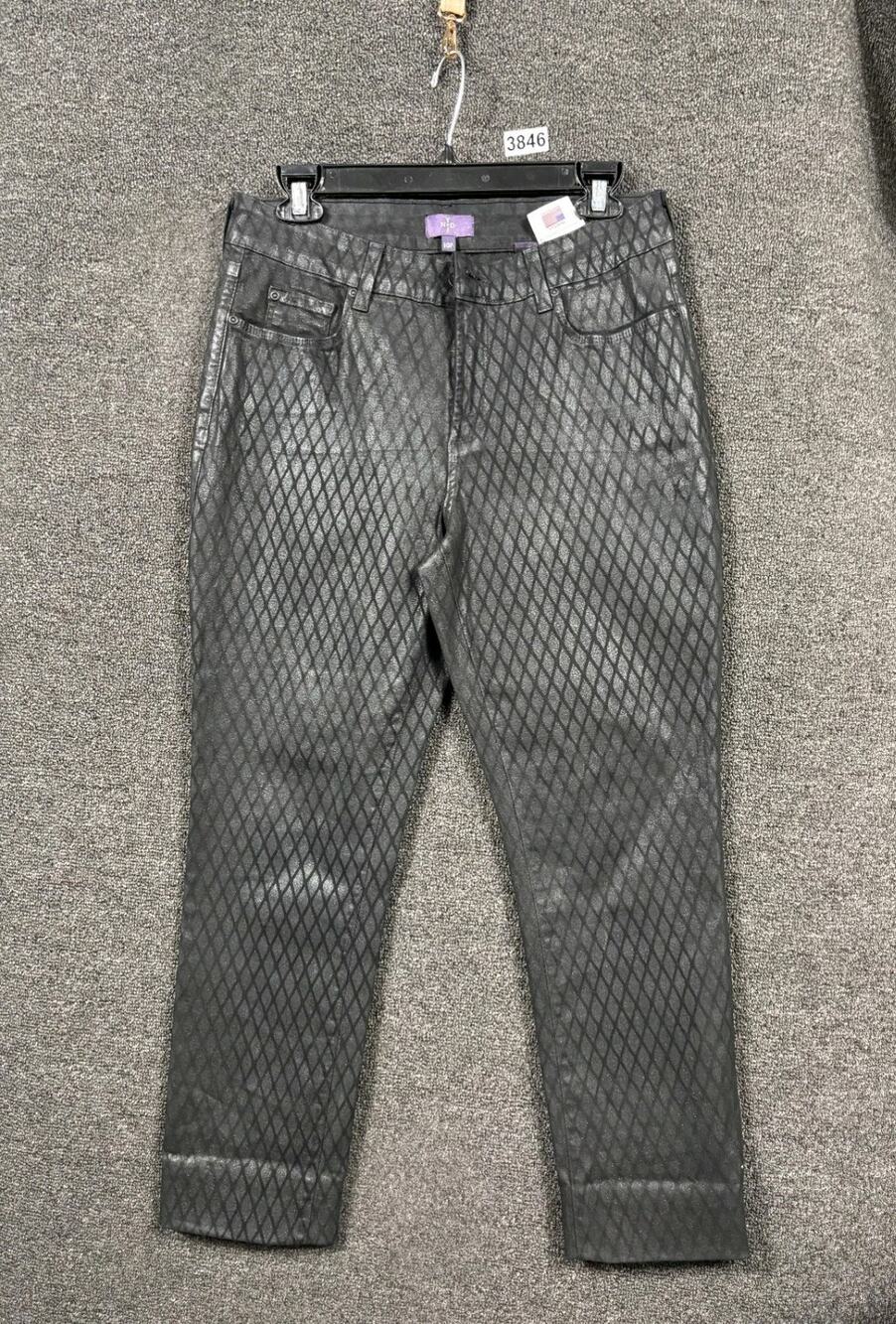 NYDJ Sheri Geometric Coated Skinny Jeans Womens Size 10P Black Stretch *READ